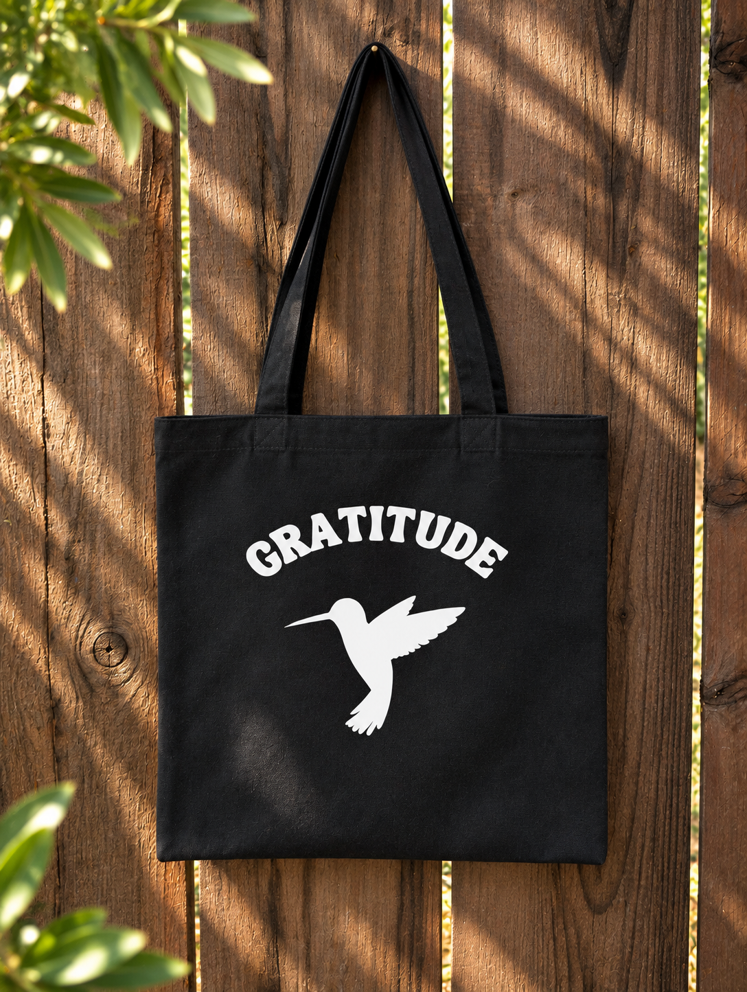 Gratitude Hummingbird Tote - Black