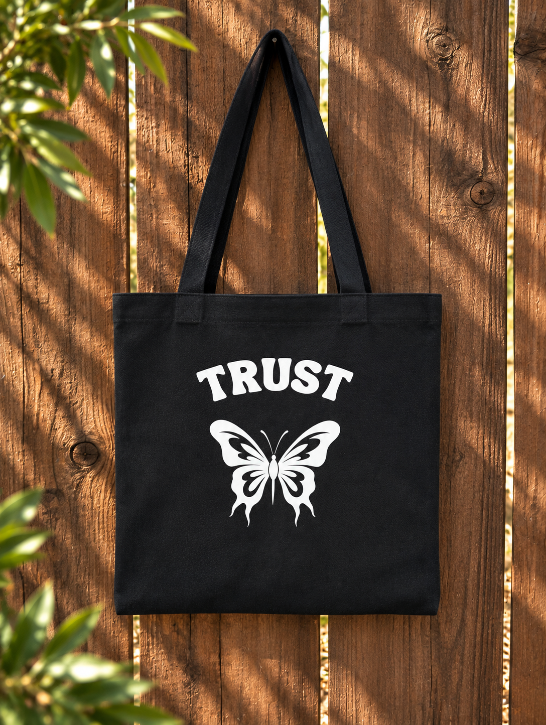 Trust Butterfly Tote - Black (White Graphics)