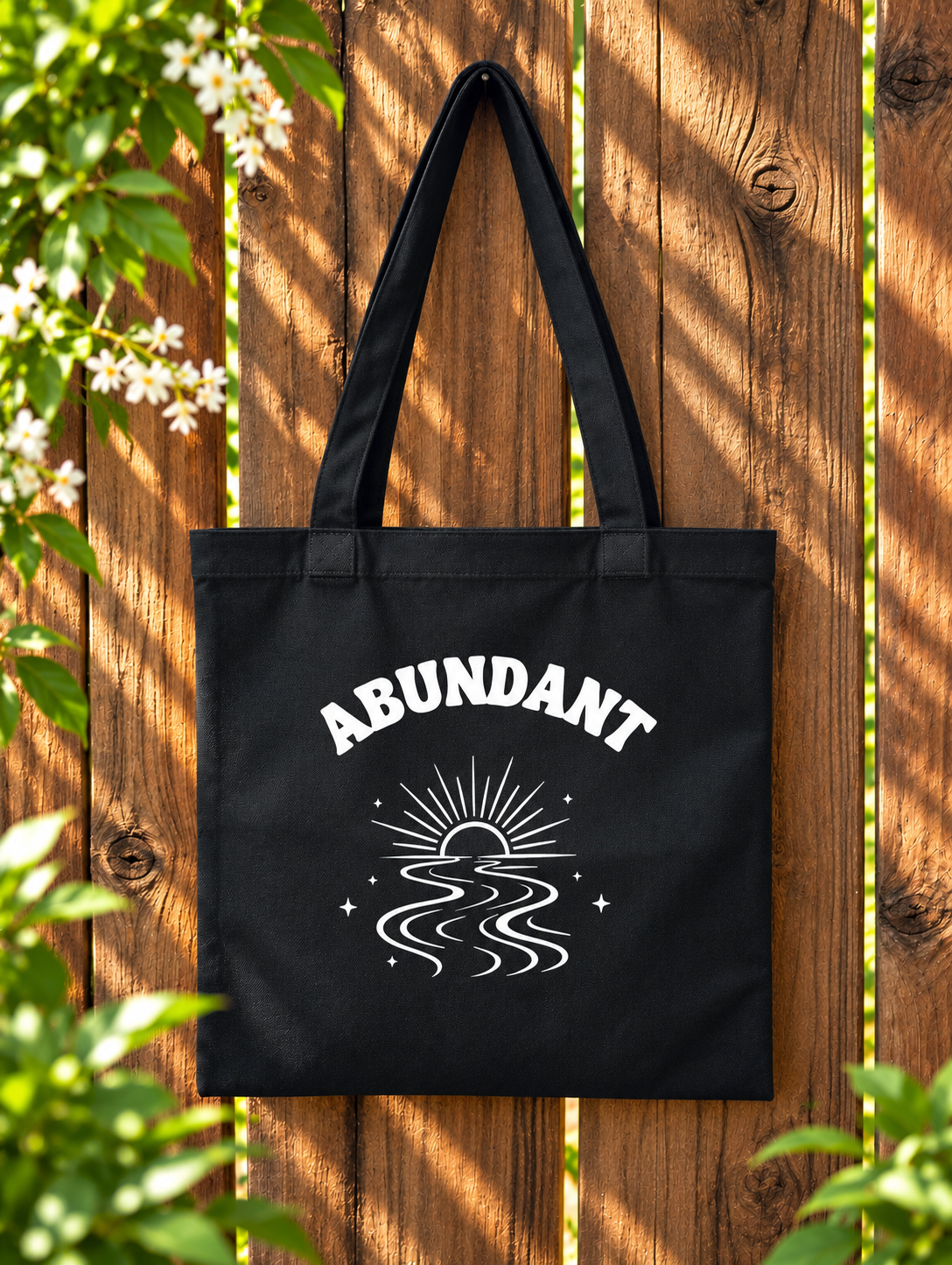 Abundant Tote Bag - Black (White Graphics)