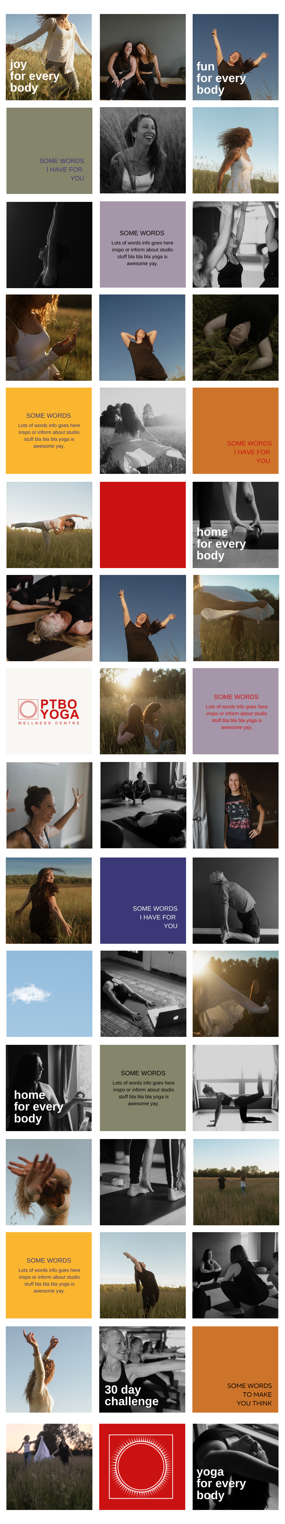 Colourful Instagram mockup grid PTBO Yoga Wellness Centre.