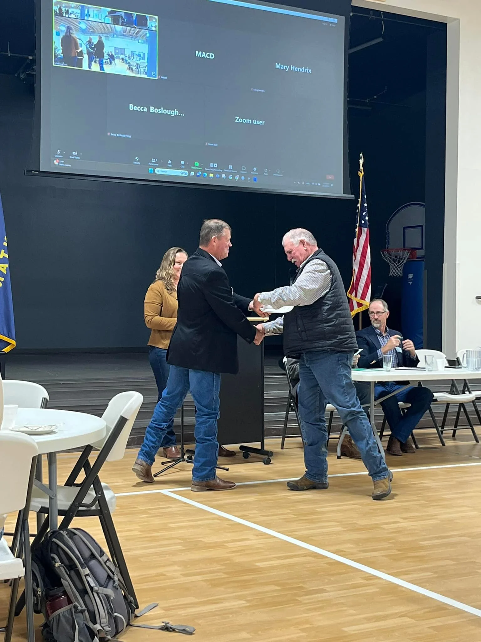 Alan Pluhar receiving his supervisor award for being on the GCCD board for 15 years 
October 4, 2023 Area 1 Meeting in Winnett, MT 
