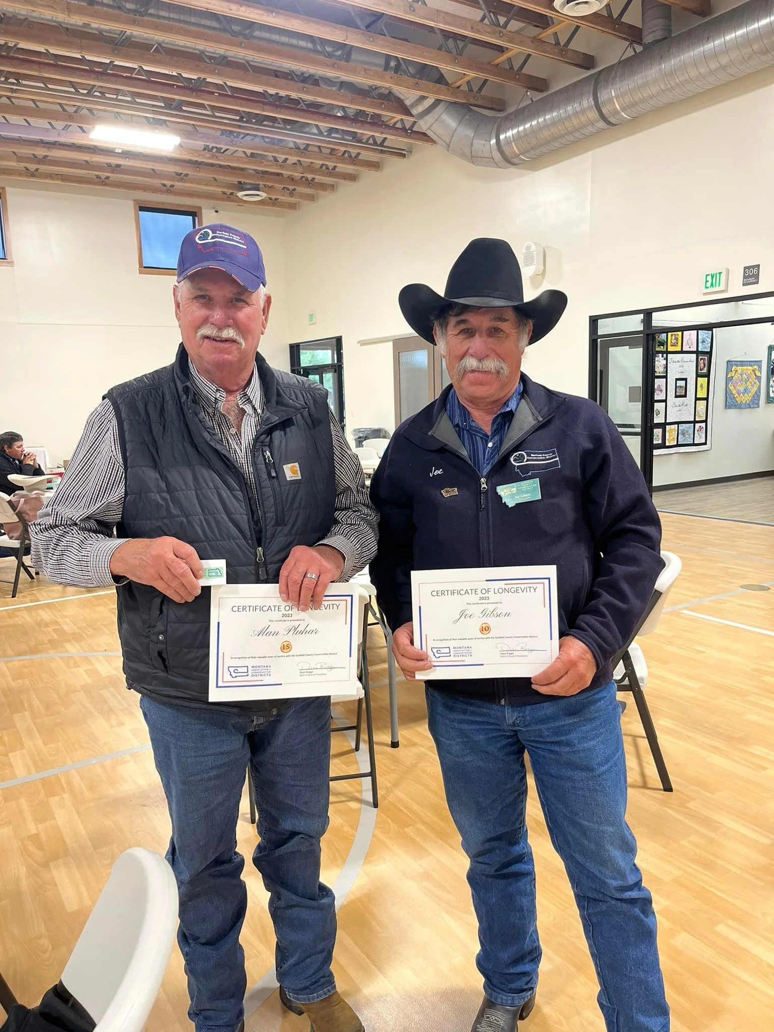 Alan Pluhar and Joe Gibson holding their supervisor awards for all their years of service as board members
October 4, 2023 Area 1 Meeting in Winnett, MT 