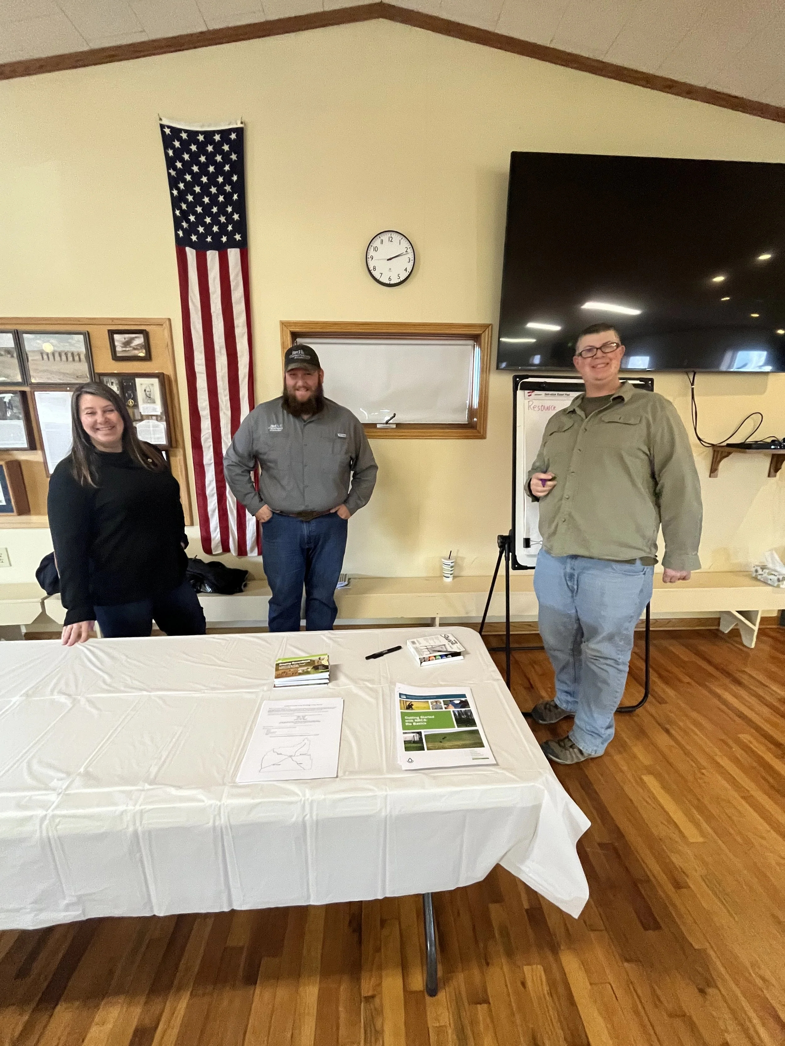 January 30, 2025 - Local Working Group Meeting NRCS Employees L to R: Kathy Medinger, Reece Billings, and BG FitzGerald 