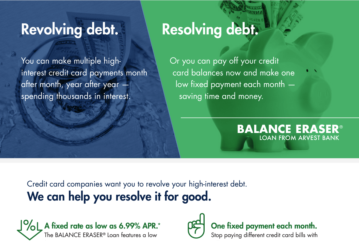 Arvest Bank Balance Eraser Loan | Multi-piece DM Kit