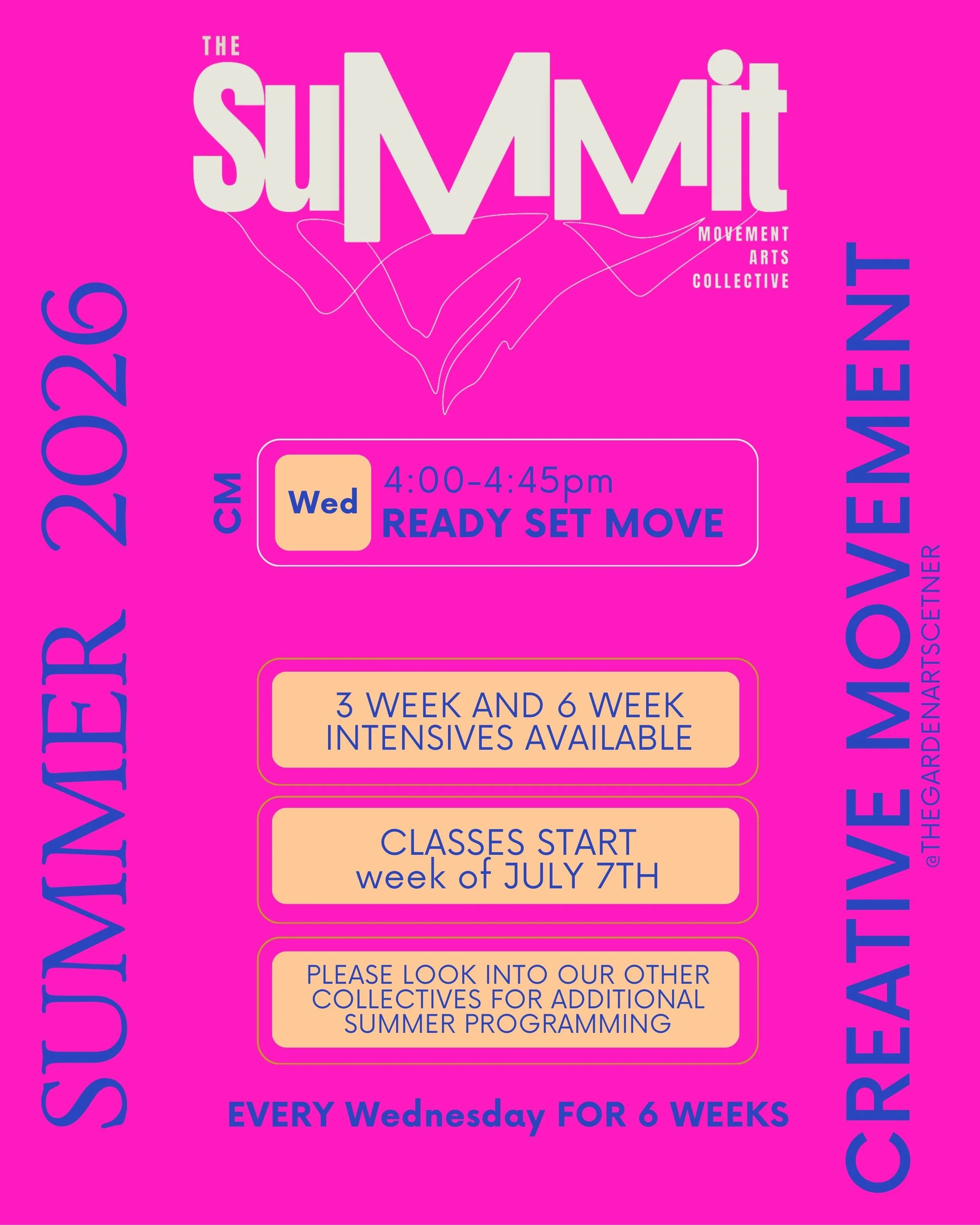 Poster advertising a summer dance program with details about classes, schedules, and contact information.