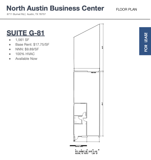 Floor plan for Suite G-81 at North Austin Business Center, showing room layout and dimensions.