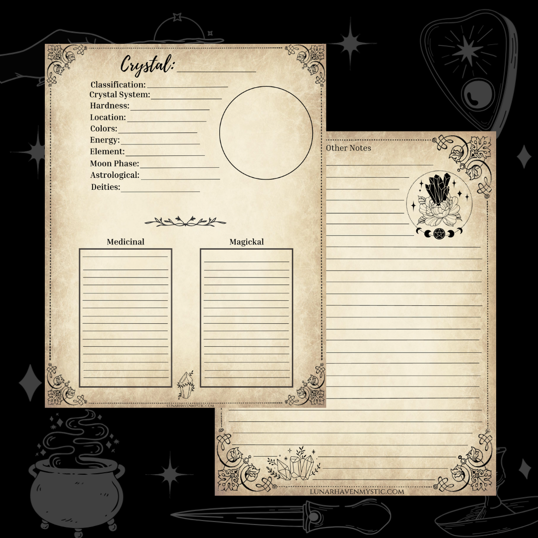 Crystal Info Book of Shadows Page