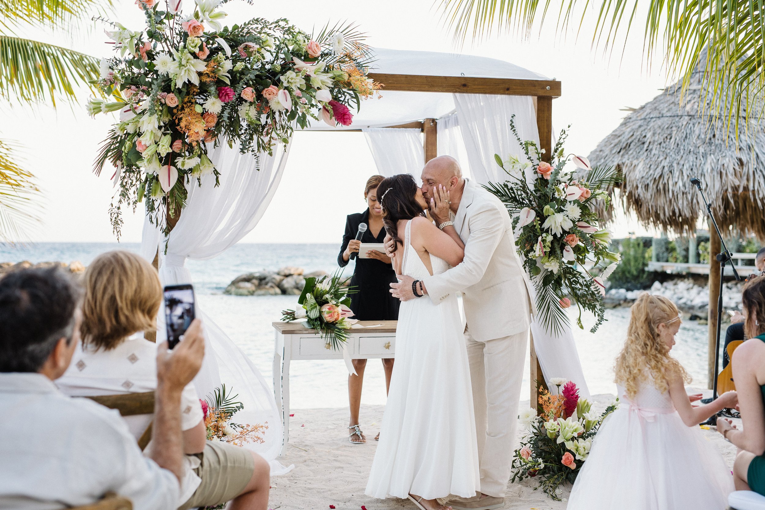 Full wedding decor styling flowers tropical beach wedding destination wedding