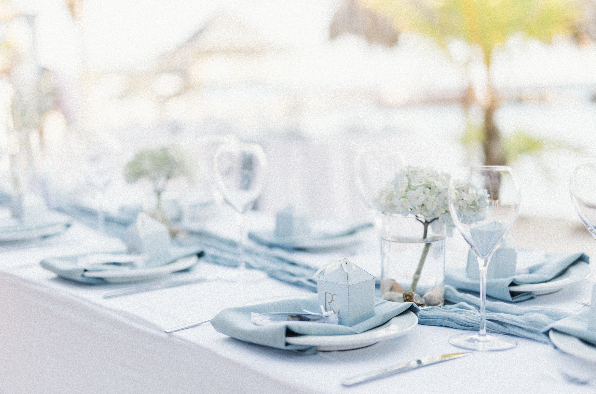 Classy Blue & white Modern Table Decor Karakter Private Dinner Wedding Event