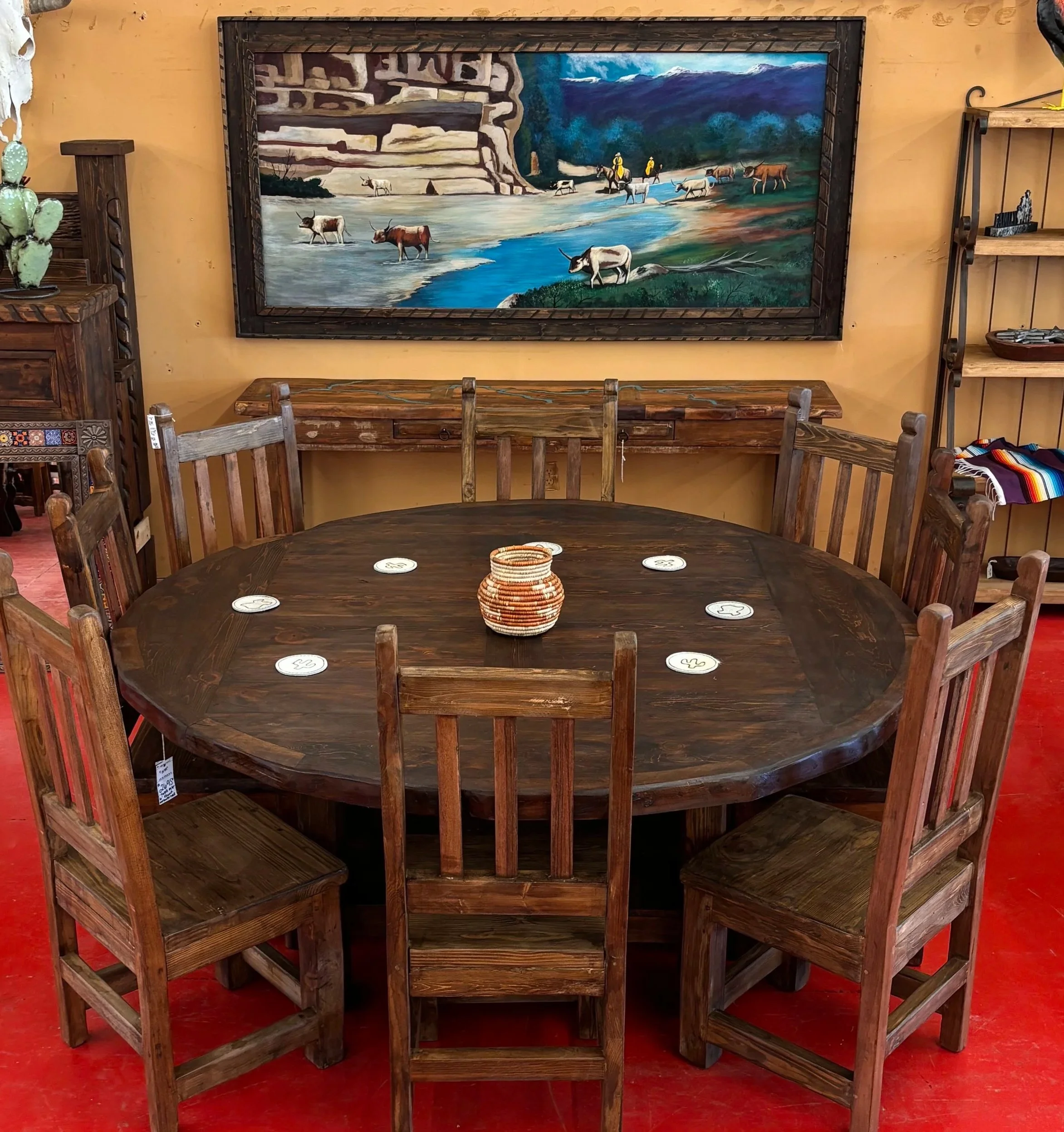 7' Round Mesquite Table with Mesquite Chairs