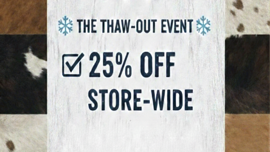 Sign announcing 'The Thaw-Out Event' with 25% off store-wide discount.