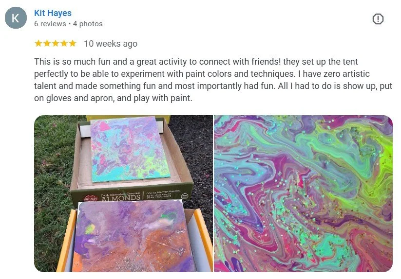 How awesome are these canvases?! 

😍 Reviews like this remind us why we do what we do. Ready to make your own masterpiece? Book your splatter party today! chaoscornerva.com