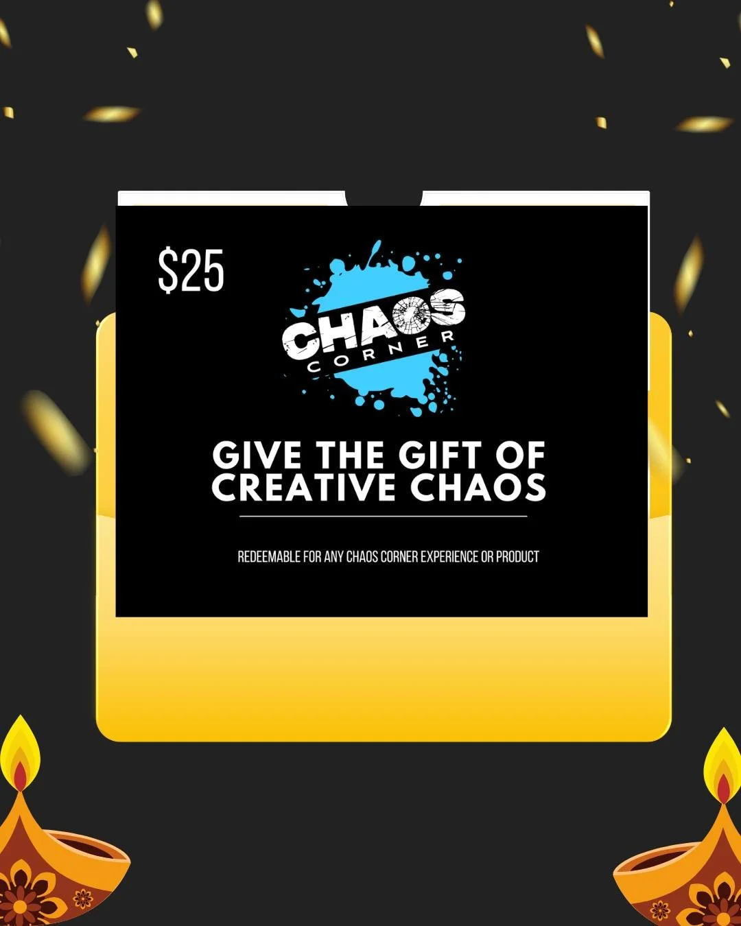 Chaos Corner is officially kicking off the holiday season! ✨🎁 

For the first time ever, we&rsquo;re offering merch, gift cards, and Chaos-To-Go kits so you can bring creative chaos home. Perfect for friends, family, or that one person who has every