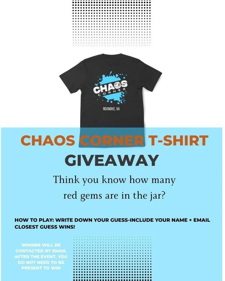 During the Daisy Art Parade and Gainsboro Block Party, we hosted a fun guessing game using recycled glass gems.

Thank you to everyone who stopped by to play.

The winners of our Chaos Corner shirt giveaway have officially been notified via email.