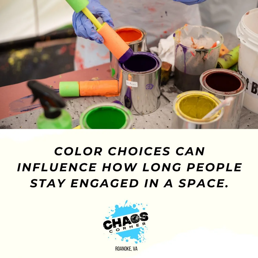 Bright, balanced, and visually stimulating environments naturally draw attention and encourage interaction.

👀 What colors catch your attention first? 

#ChaosCornerVA #ColorPsychology #CreativeExperiences #RoanokeVA