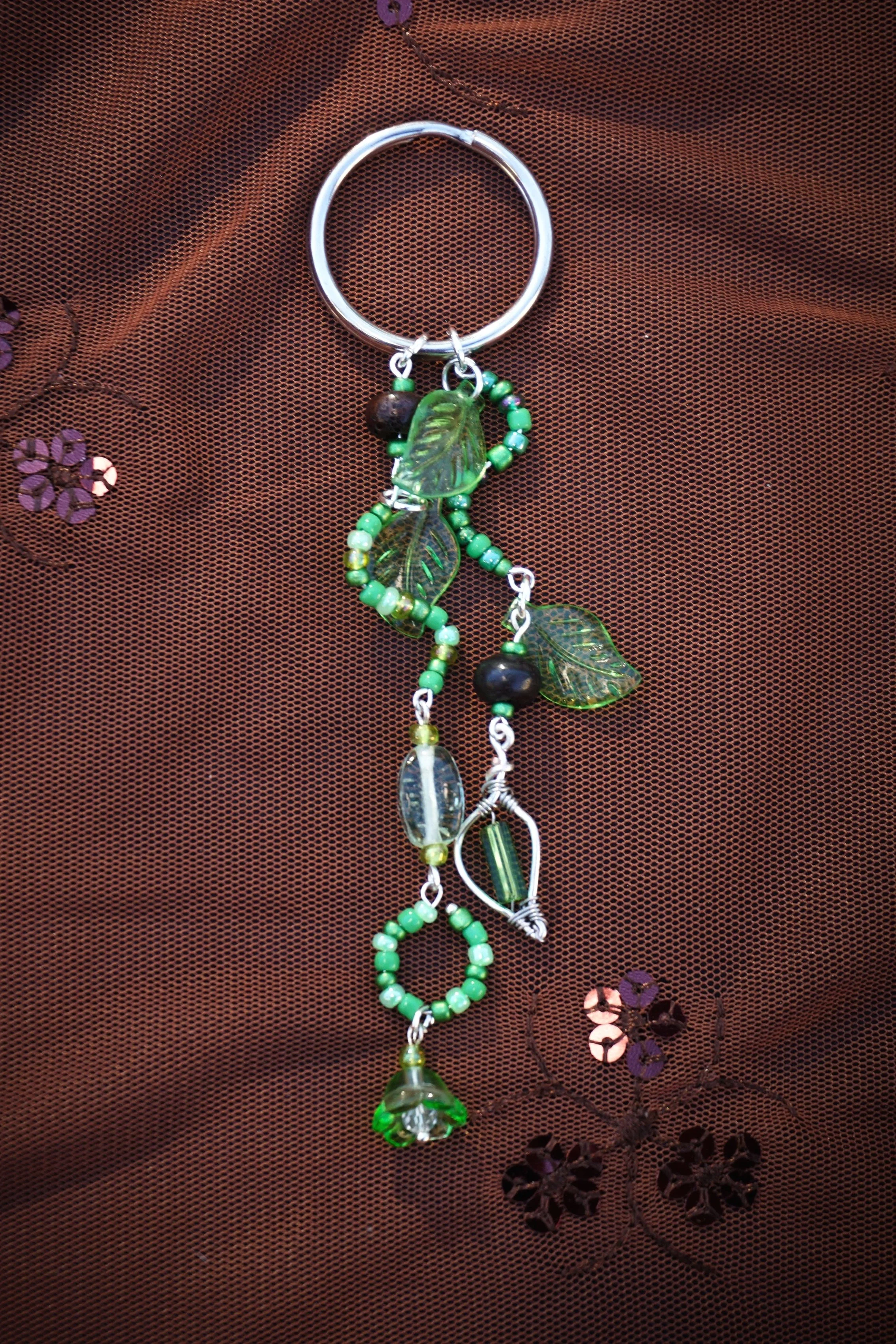 Green Leaf Bag Charm / Keychain
