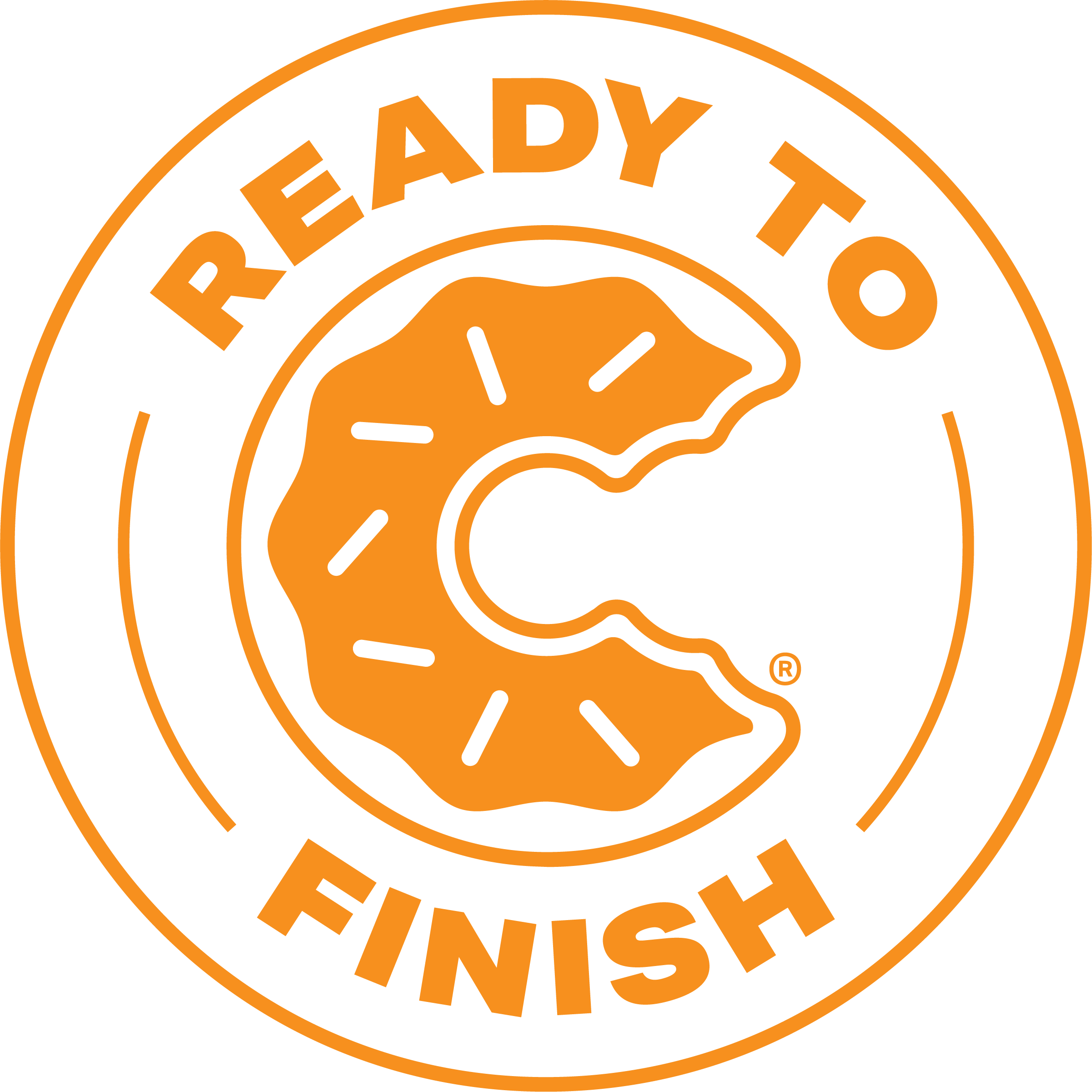 Orange donut logo with text 'Ready to Finish'