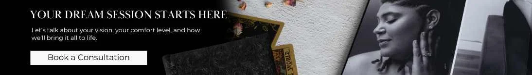 CTA banner with text “Your Dream Session Starts Here” and “Book a Consultation” next to boudoir album