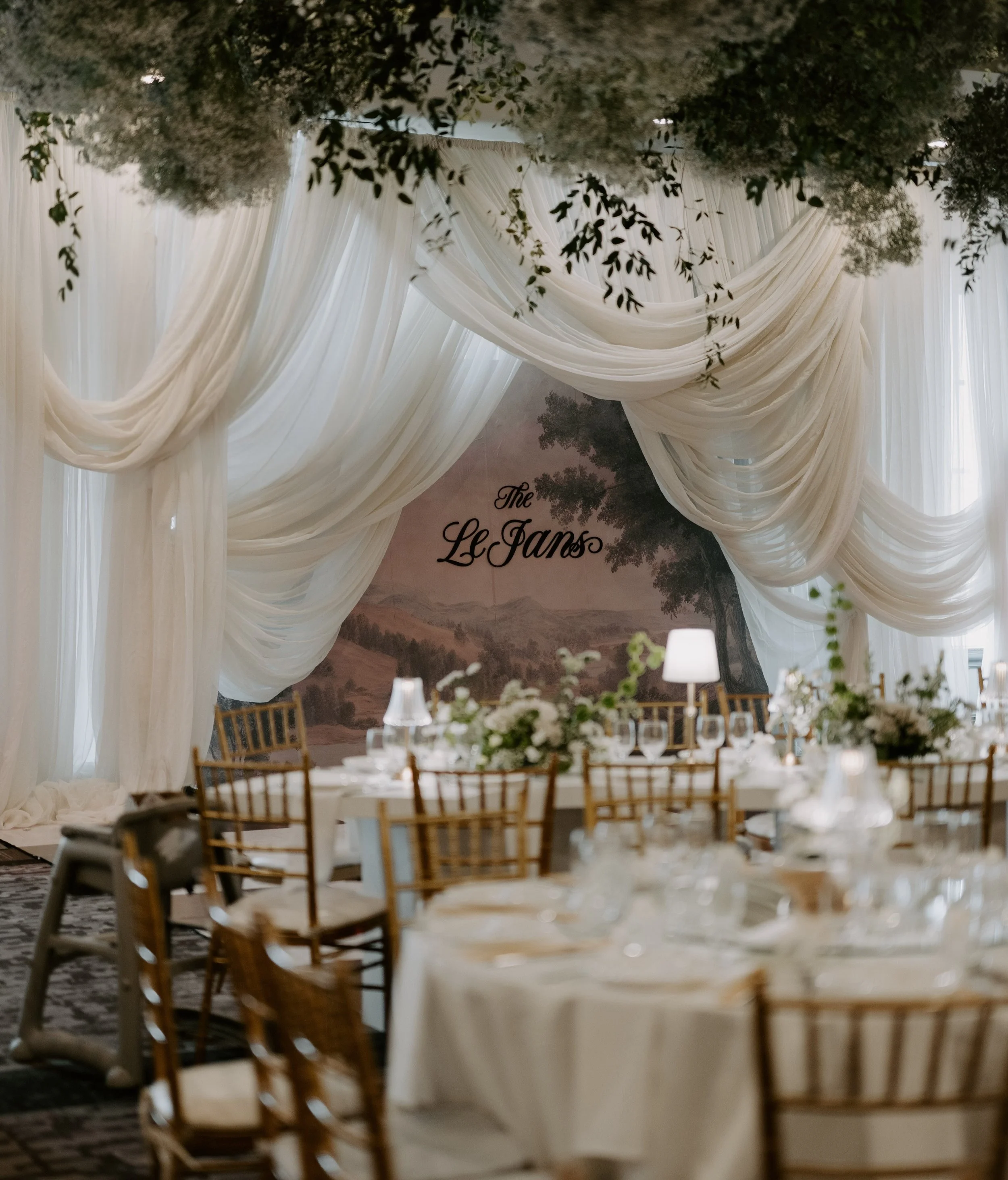 Custom drapery, hand-selected florals, personalized backdrop and signage. Full service design from start to finish. Congratulations to D&amp;D!

Reception: @kimsonrestaurant
Ceremony: @riverbendcountryclub
Coordinator: @elliekimevents
Florals| Decor|