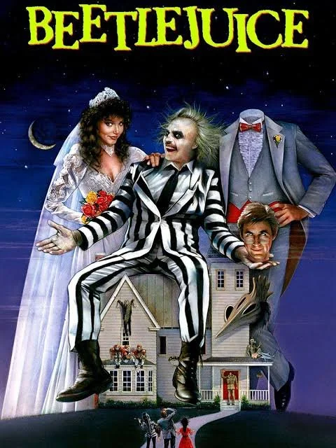 Movie poster for Disney's "The Nightmare Before Christmas" featuring Jack Skellington, Sally, and other characters against a dark background with a large glowing moon.