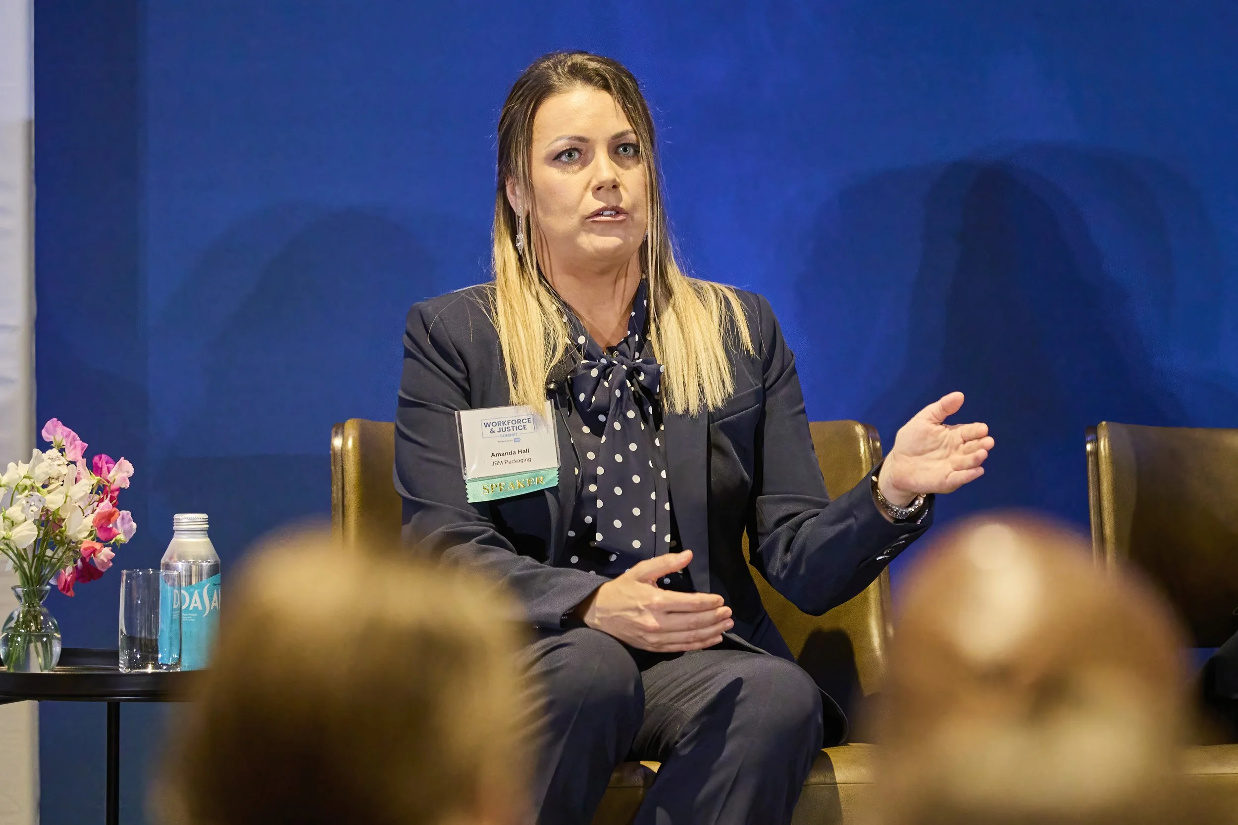 JBM Packaging's Amanda Hall, speaks on a panel at the 2025 Workforce & justice Summit