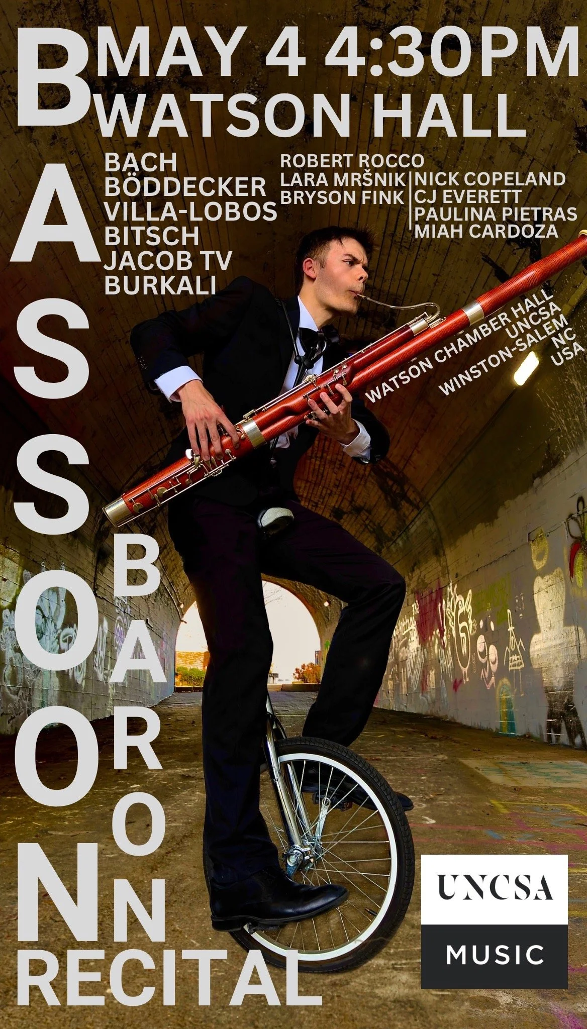 Baron’s last bassoon performance in North Carolina before moving to Europe 2025