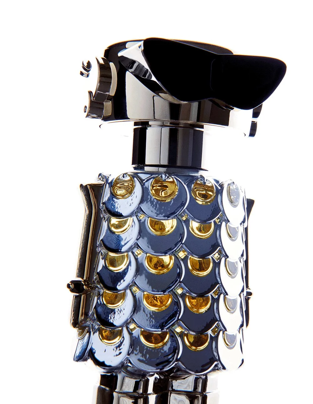 A glam golf club head cover with black, silver, and gold sequined design