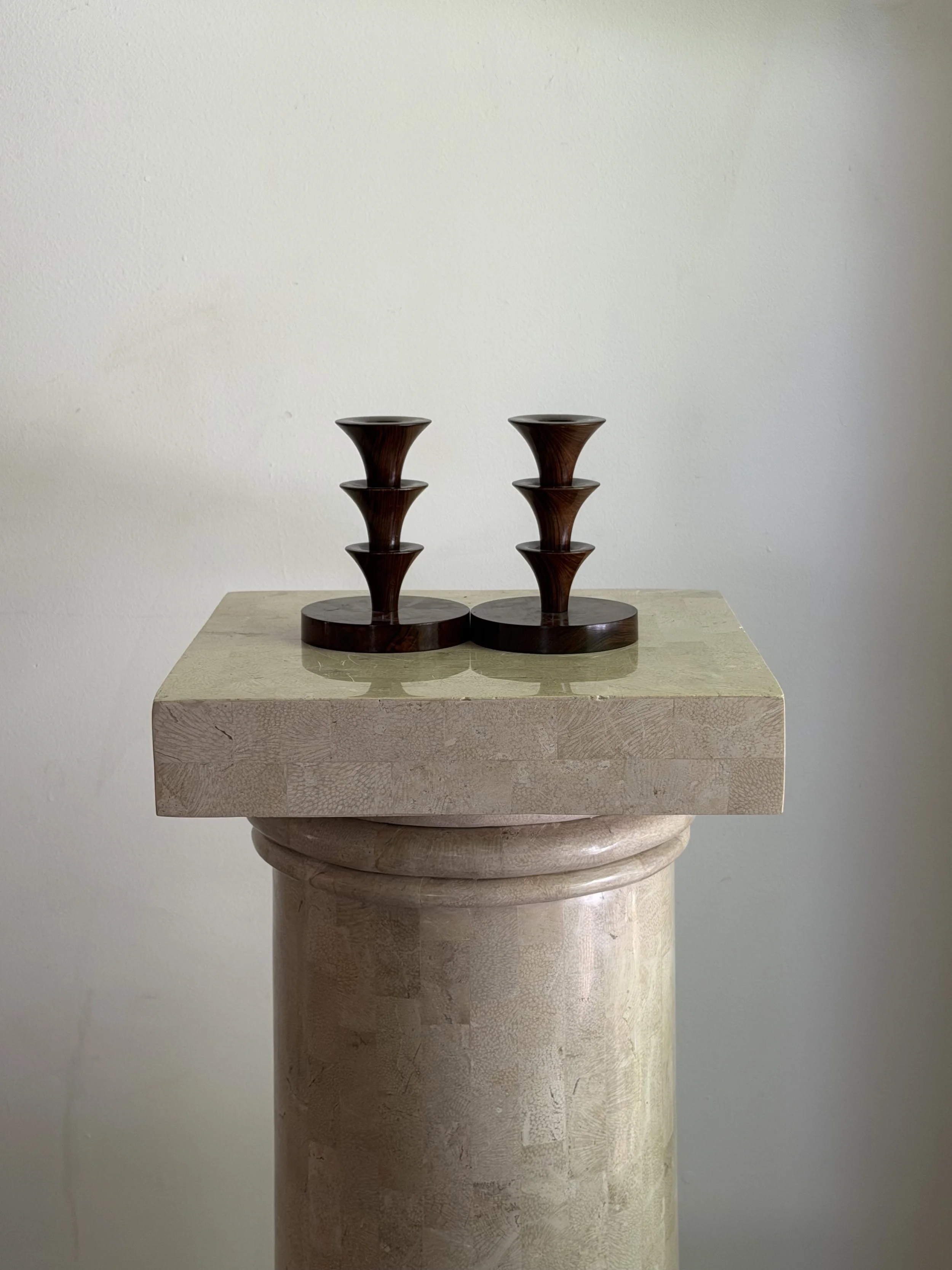 Olive wood candle holder set