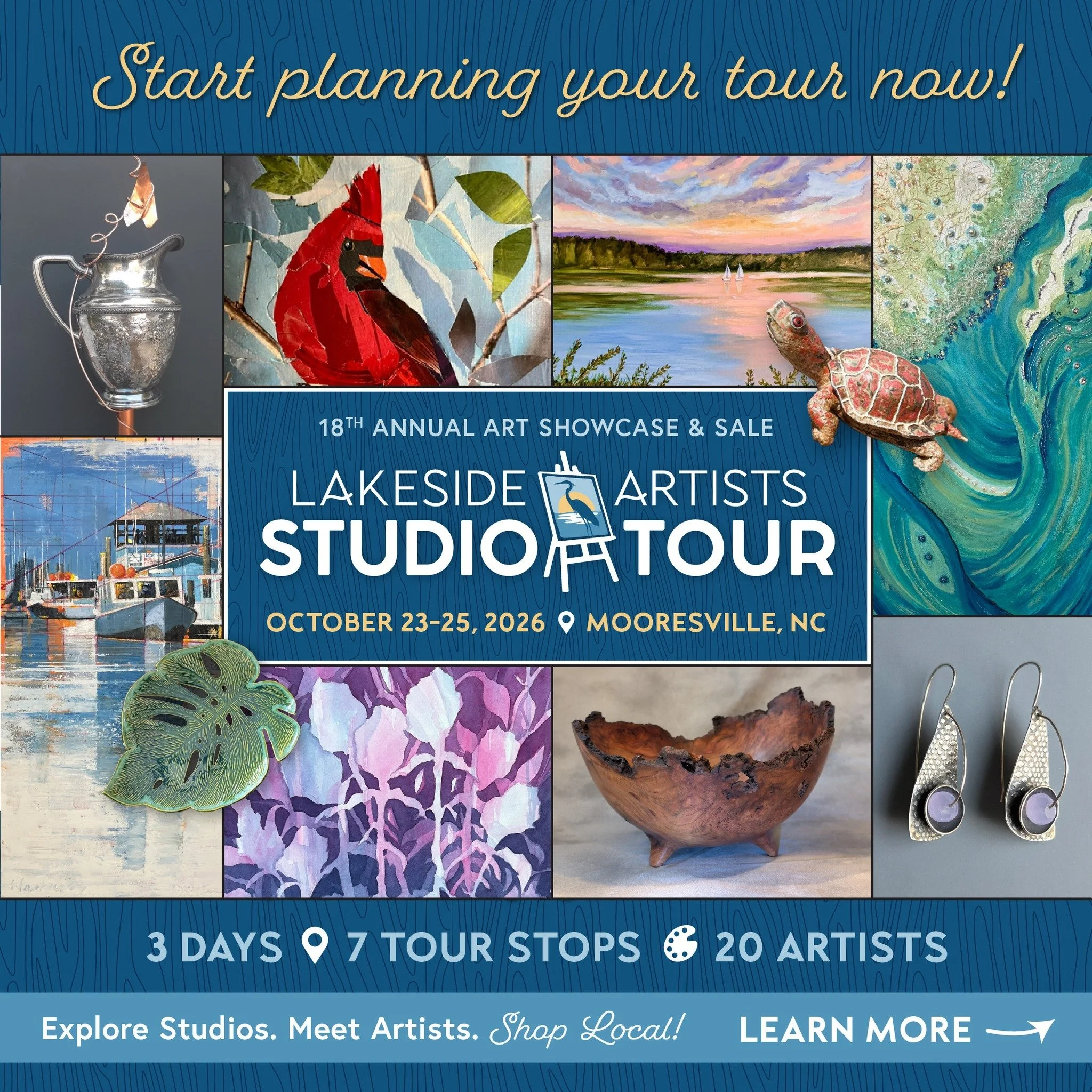 🎨 SAVE THE DATE, LAKE NORMAN! 🎨

The 18th Annual Lakeside Artists Studio Tour &amp; Art Sale is coming October 23&ndash;25, 2026! 🖼️✨

Spend a weekend exploring 7 working artist studios around Lake Norman in Mooresville, NC, where you can meet 20 