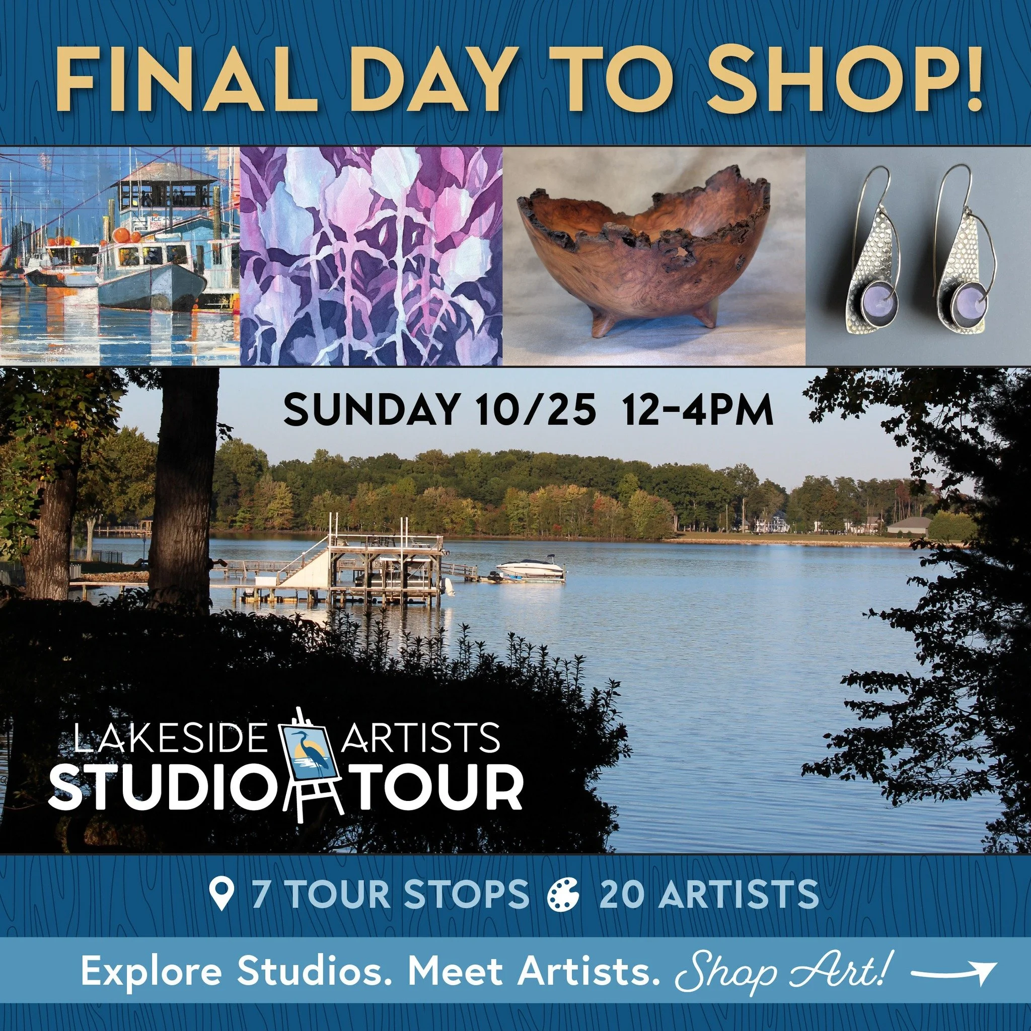 📣Happy Sunday! Today is the FINAL DAY to shop for local art!

The 18th Annual Lakeside Artists Studio Tour Is on for 1 MORE DAY 🥳 Make your lunch plans and head down Brawley School Rd for a beautiful day of unique art finds, incredible shopping and