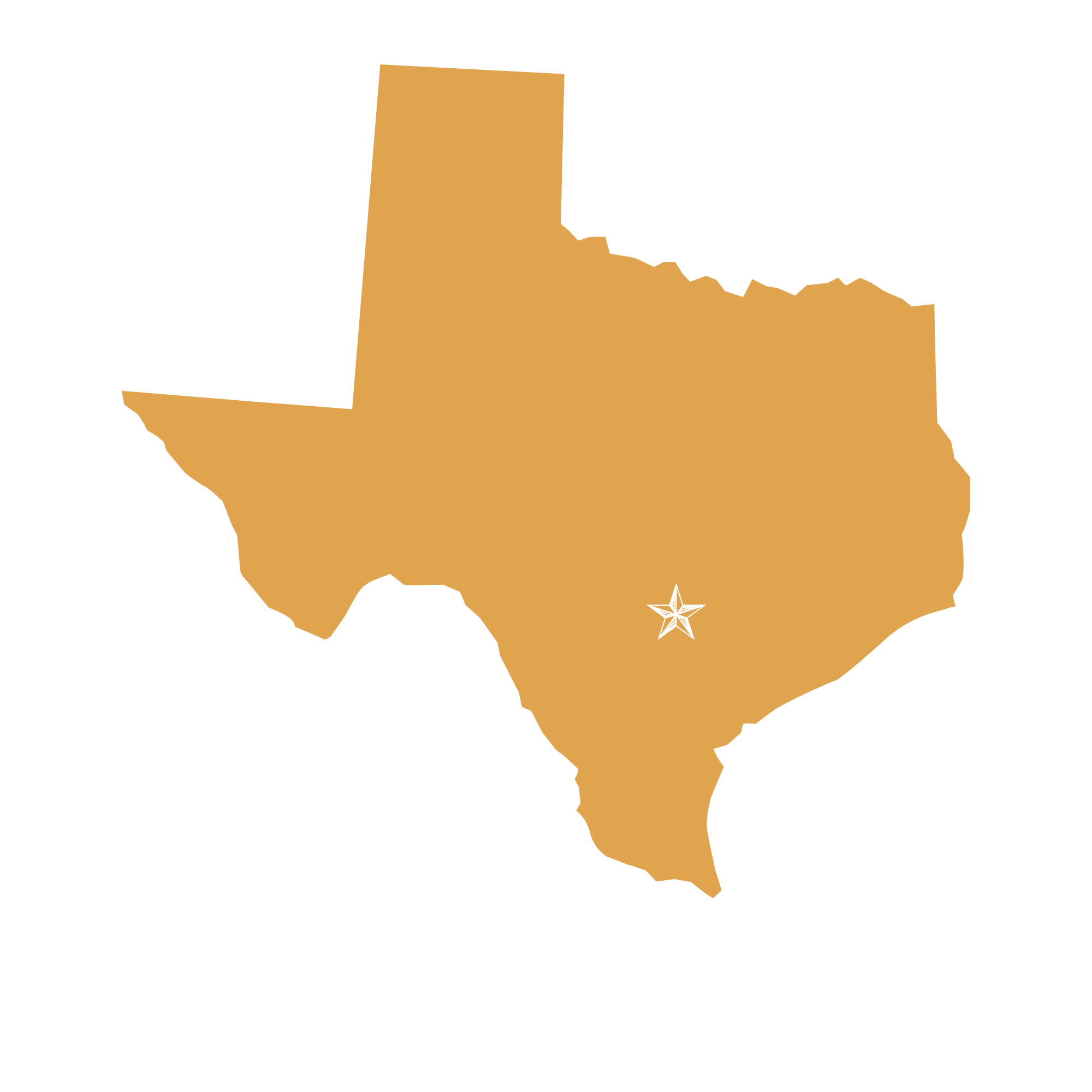 Map of Texas with a star marking Central Texas, text at the bottom reading 'Central TX'.