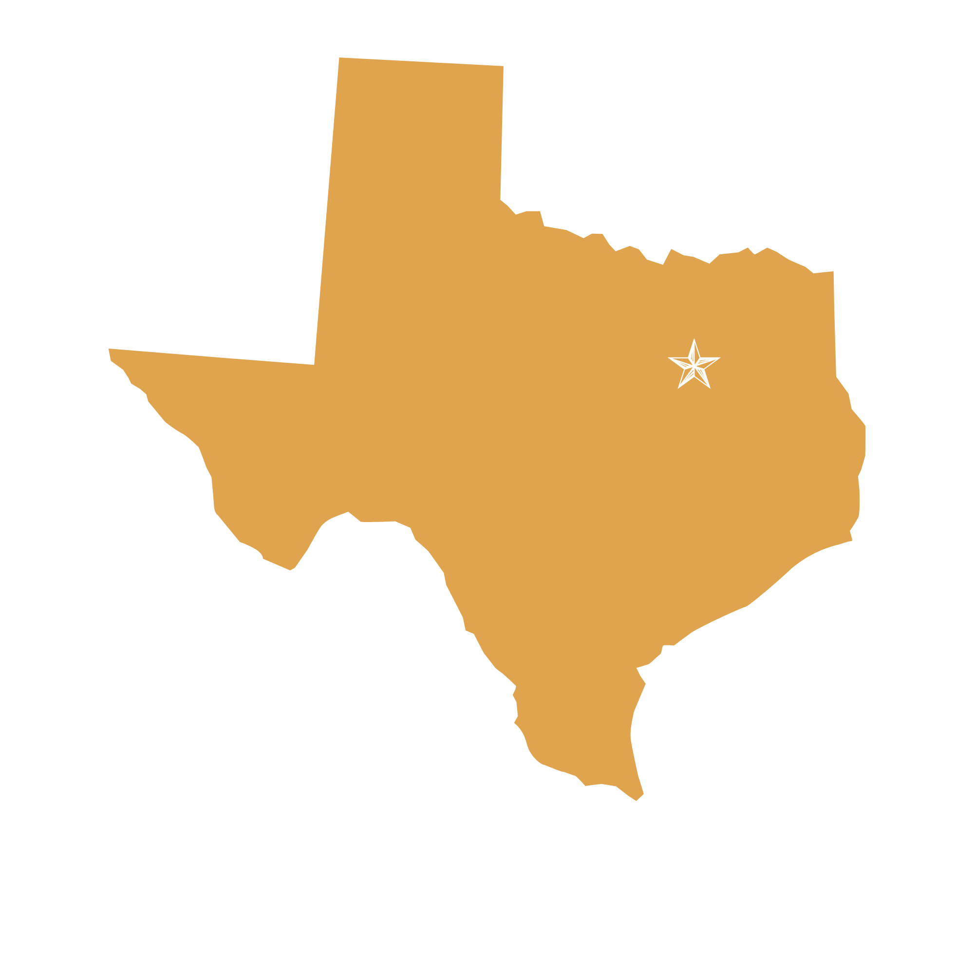 Map of Texas highlighting Dallas/Fort Worth area with a star indicating location, title at bottom reading 'Dallas/Ft Worth'.