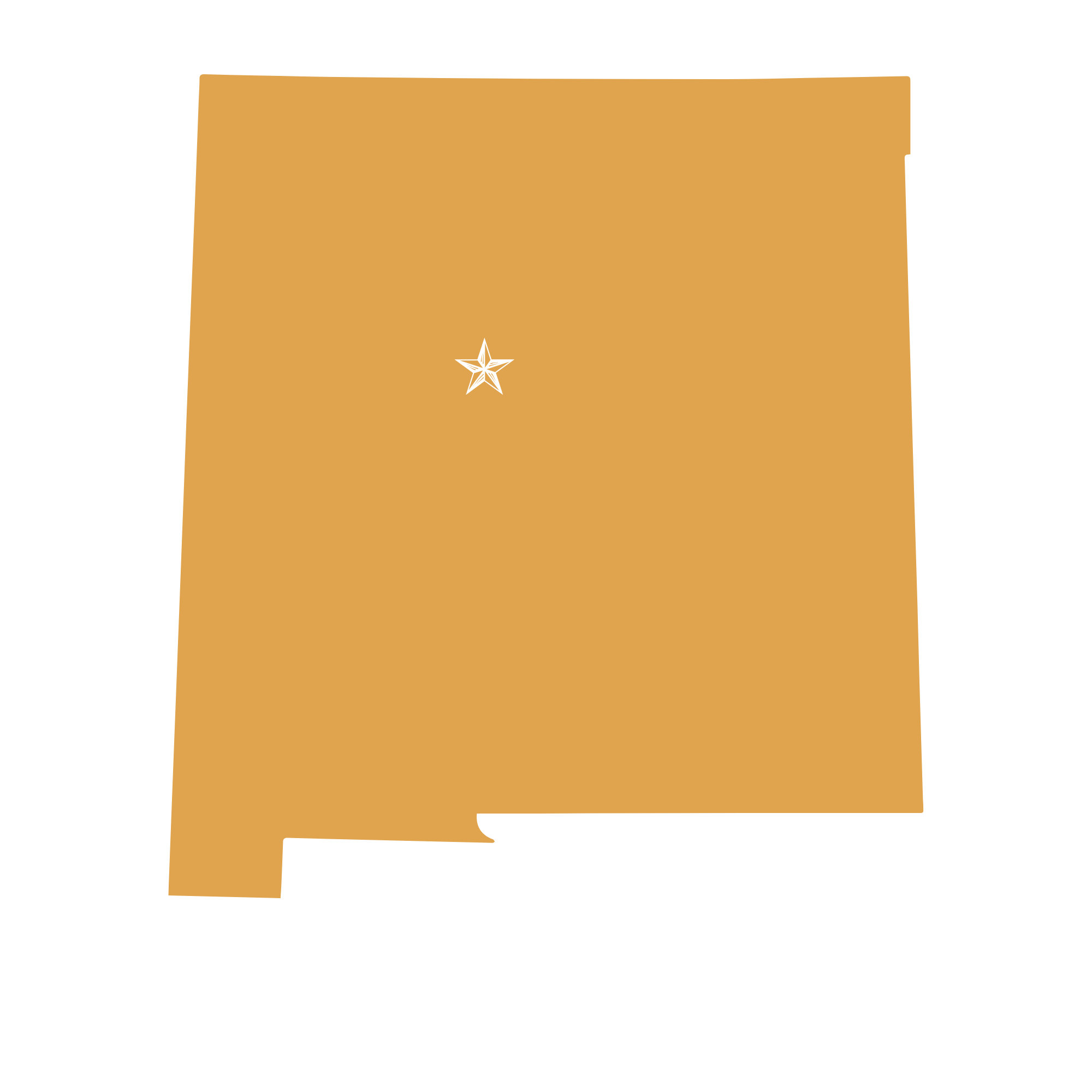 Map outline of New Mexico with a star near the center and the text 'New Mexico' below.