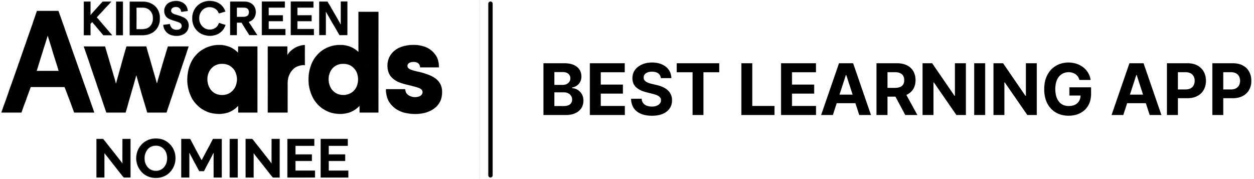 Black and white Kidscreen Awards nominee logo with bold text.