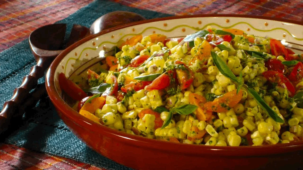Grilled Corn and Tomato Salad with Thai Basil Vinaigrette