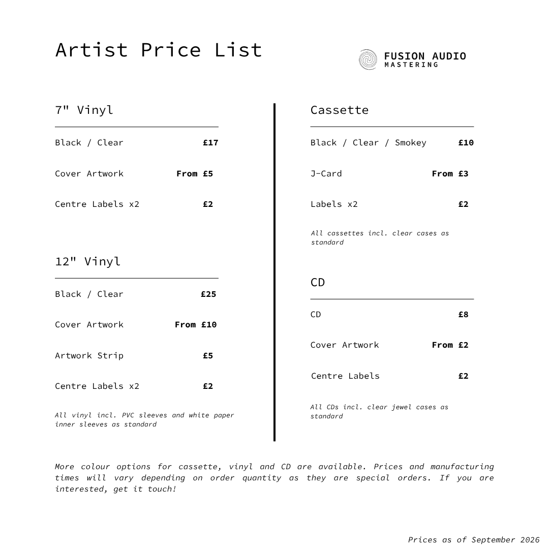 Vinyl, Cassette, CD (FOR ARTISTS)
