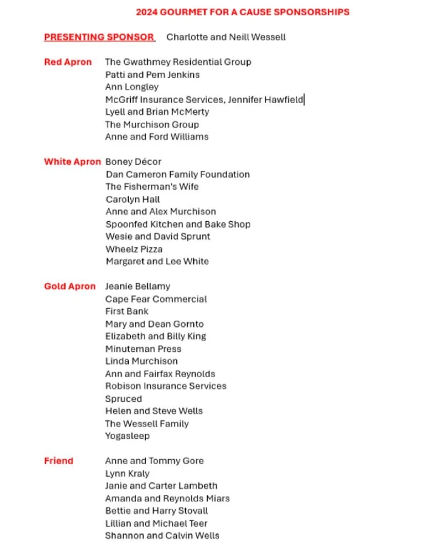 A BIG thank you to all of the 2024 Gourmet For A Cause Sponsors supporting the @ministeringcircle Sale being held tomorrow from 9-12 at the Elks Club on Oleander