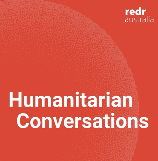 Redr Australia logo with the words "Humanitarian Conversations" in white on a red background.