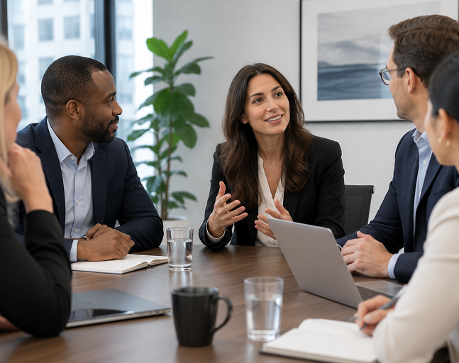 Image of financial service professionals in a group meeting