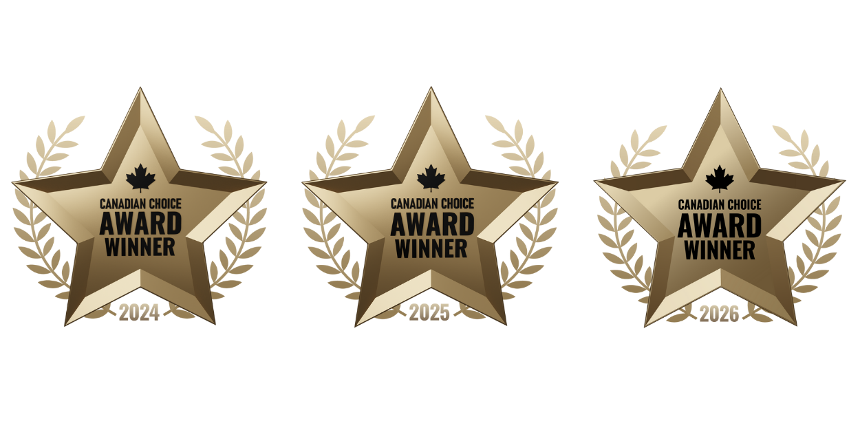 Canadian Choice Award winner badges for Kevin M Films, 2024, 2025 and 2026