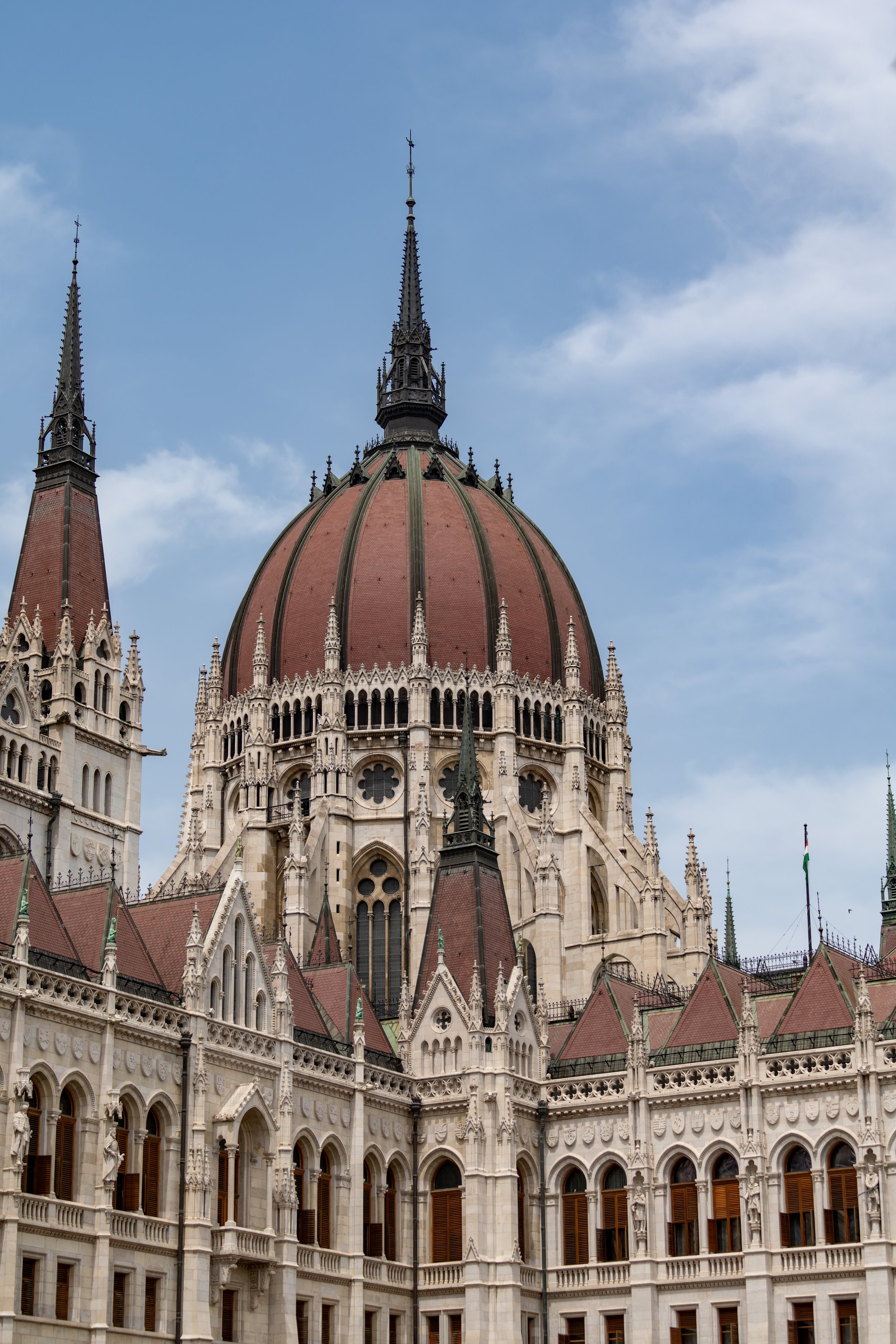 Dome and spires of the Hungarian Parliament Building in Budapest