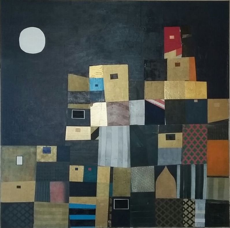 Block City untitled, 2018. Mixed media on canvas, 48''x48''. (SOLD)