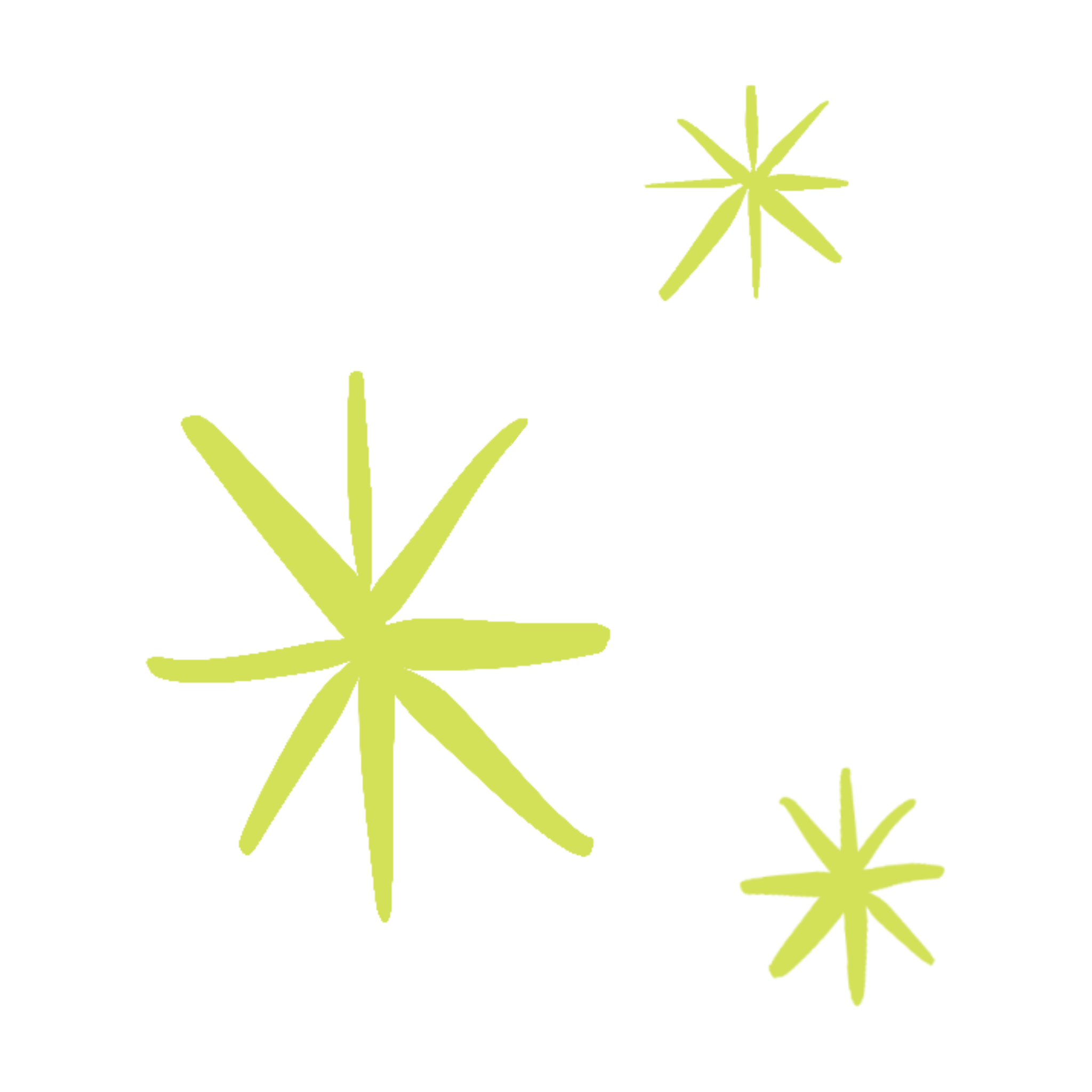 Line drawing of three stylized plant-like structures with elongated leaves on a black background.