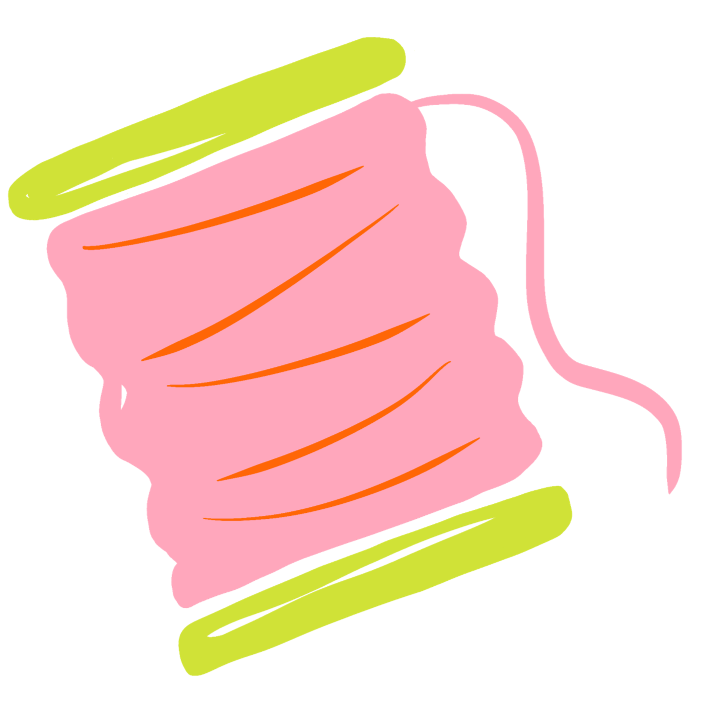 A stylized illustration of a pink ham with orange diagonal lines, surrounded by green and yellow rings.