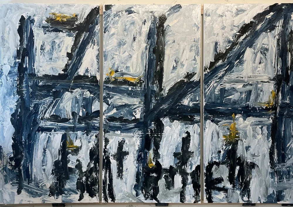 STEEL 72X36 each panel Triptych Acrylic Paste  $7,900