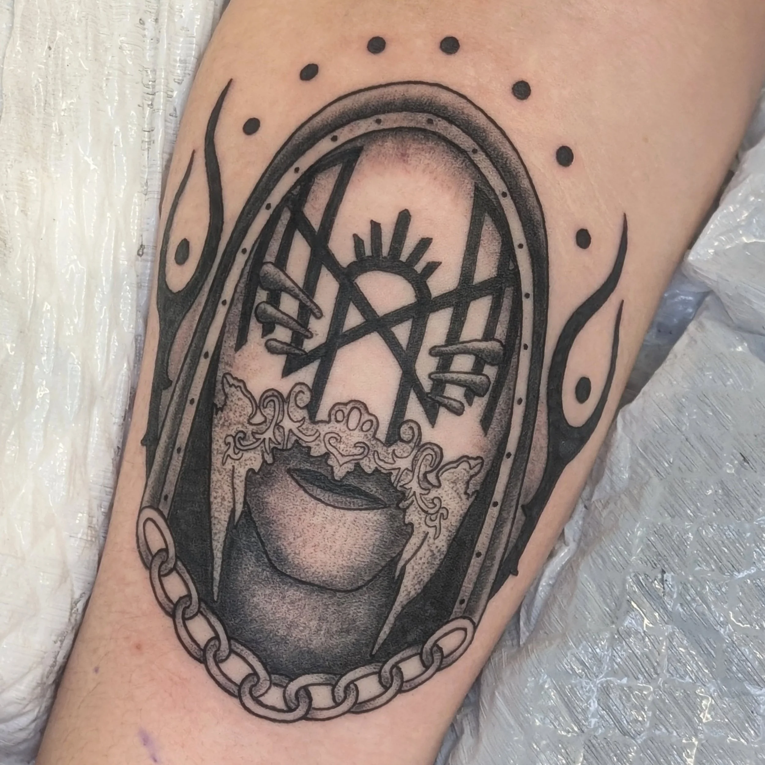 Vessel Singer Sleep Token Blackwork Tattoo