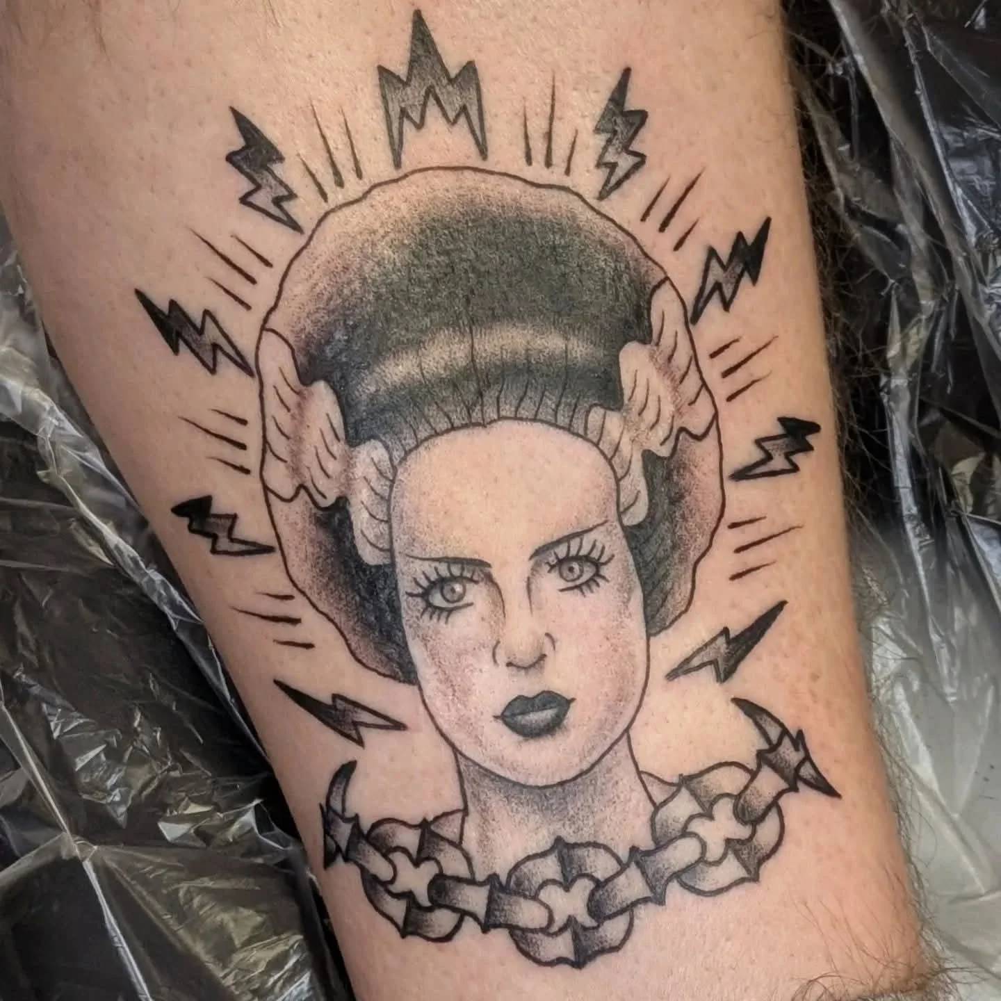 Blackwork Bride Of Frankenstein Traditional Tattoo