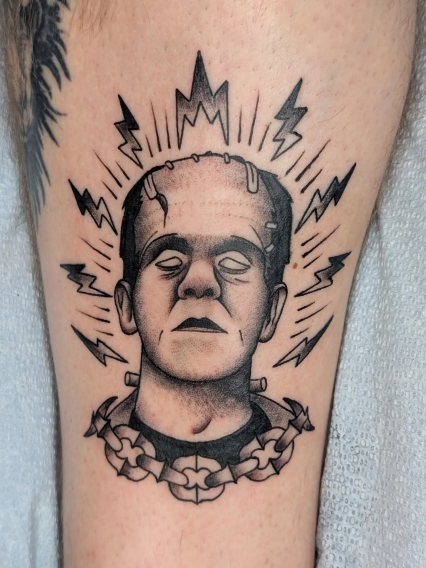 Blackwork Frankenstein Traditional Tattoo