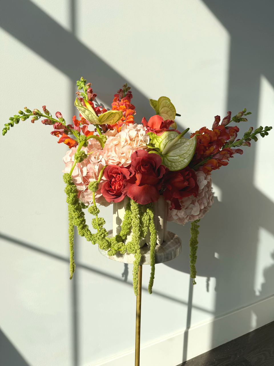 Artist's Choice Arrangement (Large) featuring roses, anthuriums, snapdragons, amaranthus, and hydrangeas.