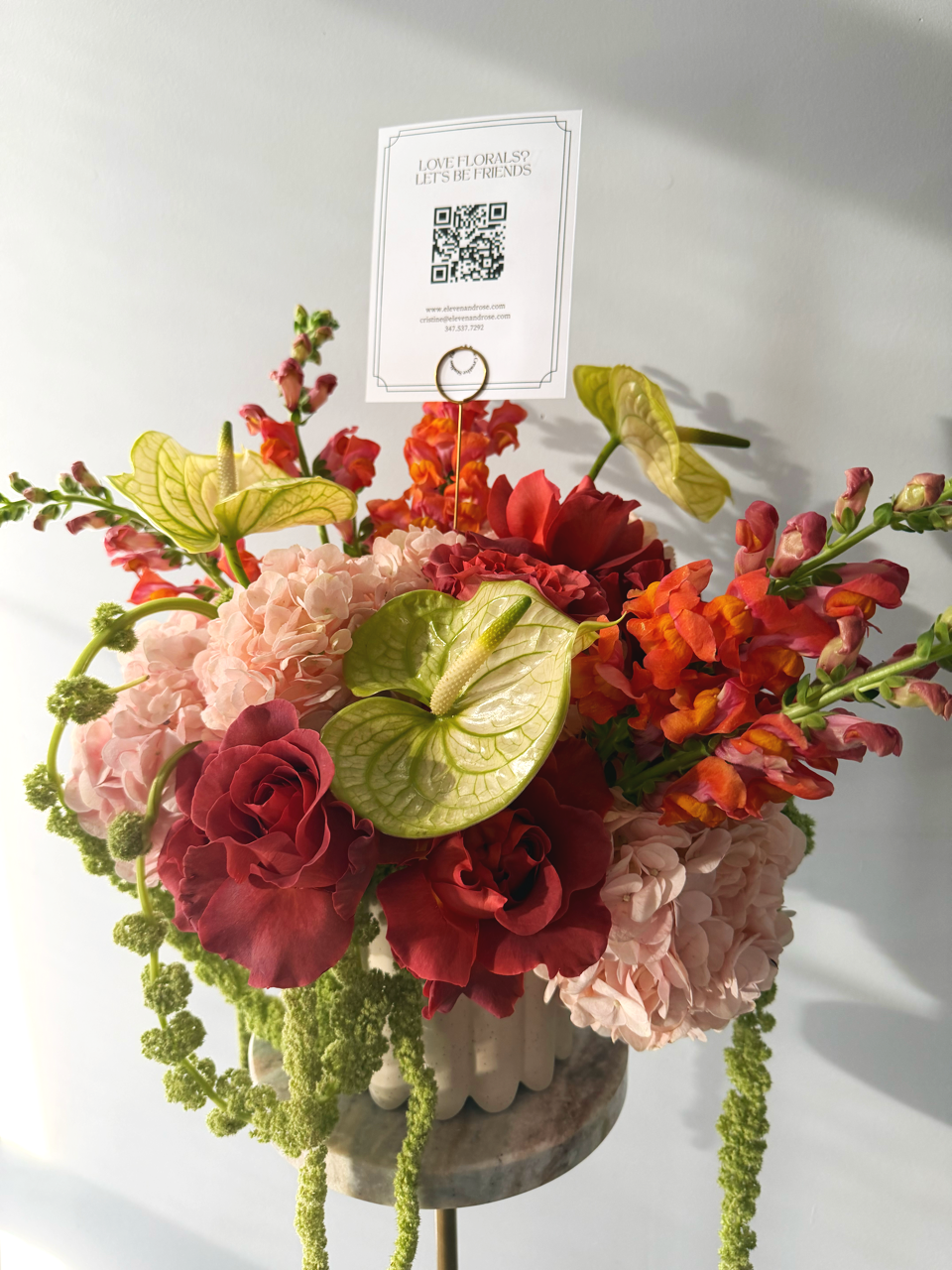 Artist's Choice Arrangement (Large) featuring roses, anthuriums, snapdragons, amaranthus, and hydrangeas.